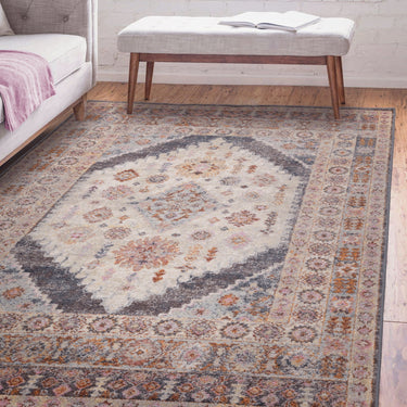 Flores Fiza FR06 Traditional Classic Bordered Persian Floral Vintage Rug in Multi