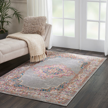 Nourison Passion PSN03 Traditional Medallion Persian Rug in Grey