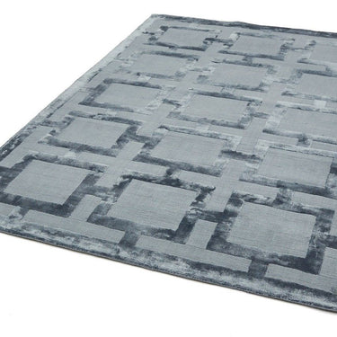 Eaton Katherine Carnaby Rug Modern Geometric Hand Woven Silky Viscose Metallic Sheen Super Soft Storm Denim Blue Rug