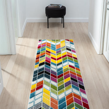 Spectra Ocala Bright Multi Coloured Polypropylene Geometric Textured Rug - Runner 66x230 cm (2'5"x7'7")