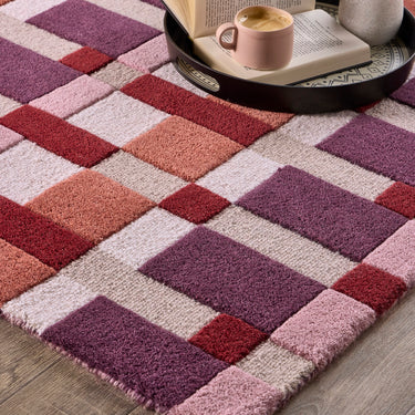 Sienna Weave Rug Modern Geometric Hand-Carved  Soft 100% Wool Area Rug in Purple Ivory Rust Terracotta