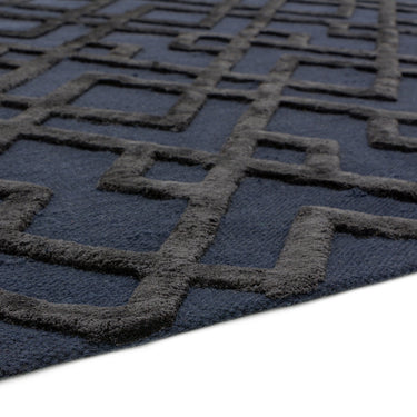 Dixon Hand Woven Diamond Trellis Luxury Wool Rug in Black Gold Silver Grey