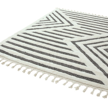 Asiatic London Ariana AR06 Shard Boho Fringed Soft Scandi Cream Grey Polypropylene Shaggy Moroccan Textured Rug
