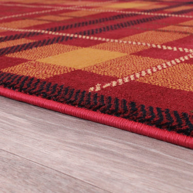 Highland Check Pattern Red Polypropylene Traditional Checked Tartan Hallway Runner Rug