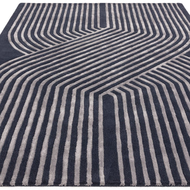 Asiatic London Matrix Solstice MAX97 Viscosesoft Silky Navy Blue Hand-Carved Wool Abstract Rug