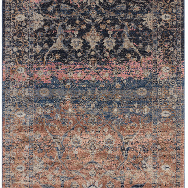 Zola Fasa Vintage Traditional Persian Bordered Rug in Terracotta Pink Blue