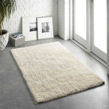 Chicago Shaggy Modern Plain Rug, Hallway Runner, Circle in Cream