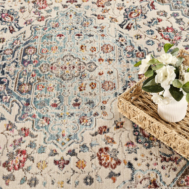 Nourison Kashan VKA10 Medallion Teal Multi Polypropylene Traditional Vintage Floral Rug