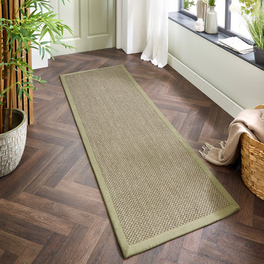 Origins Sisal Border Rug Modern Natural Jute Flatweave Hand Made Rug in Sage Green with Sage Green Border