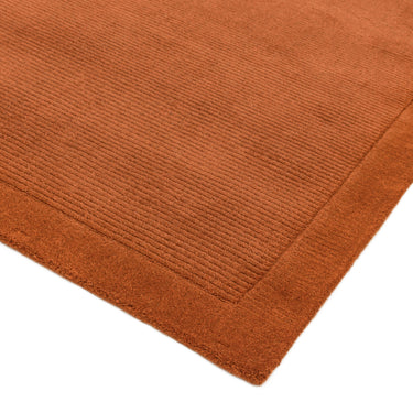 York Wool Rug  Hand Made Modern Plain Bordered Rug in Terracotta