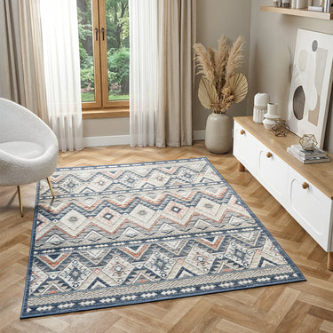 Delta Omega Navy Bohomian Tribal Geometric Motifs Rug