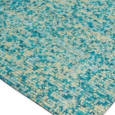 Elona Mosaic Cowhide Hand Made Flatweave Patchwork Leather Rug in Aqua Blue
