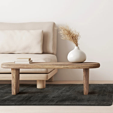 Blade Plain Silky Viscose Soft Shiny Rug Runner in Charcoal Grey