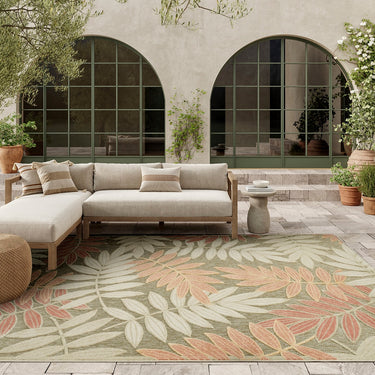 Nourison Aloha ALH18 Sage Green Rose Indoor Outdoor Washable Polypropylene Floral Rug