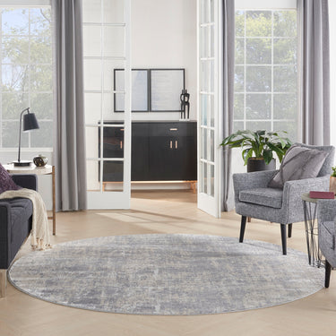 Rustic Textures RUS01 Modern Abstract Round Circle Rug in Ivory Silver Grey