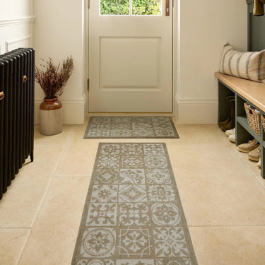My Pattern Mediterranean Tile Washable Non-Slip Floral Doormat - Runner 50 x 150 cm (2'x5')