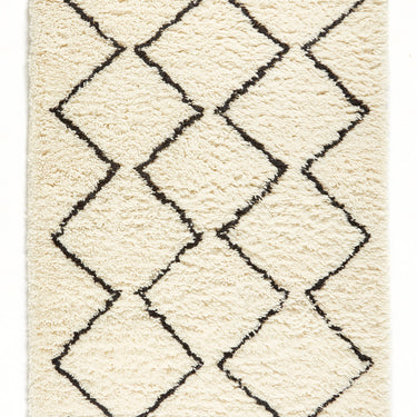 Origins Berber High Quality Soft Hand Made Shaggy Scandi Wool Rug in Cream Black