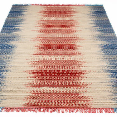 Fusion Knitted Fringed Bright Wool Traditional Geometric Textured Rug 200x290 cm