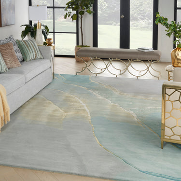 Prismatic Abstract Rug by Nourison Modern Luxury Soft Wool Silky Viscose Hand Tufted PRS27 Rug in Grey Blue
