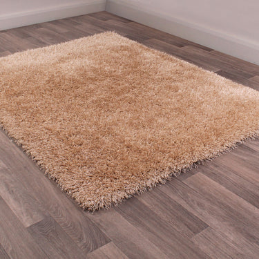 Boston Plain Thick Soft Fluffy Plush Silky Sparkle Shaggy Rug Round in Latte