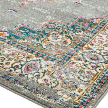 Colt Medallion Traditional Bordered Rugs in Grey and Fuchsia