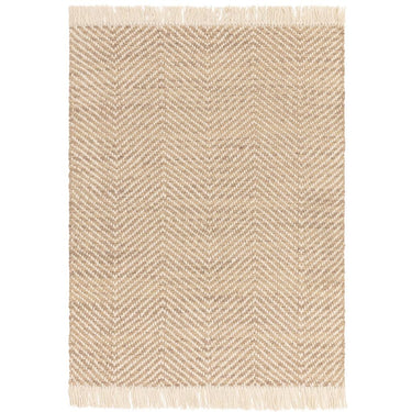 Vigo Jute Rug Hand Made Flatweave Herringbone Patterned Fringed Bohemian Natural Texture Jute Rug
