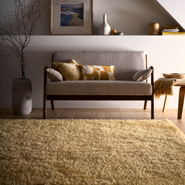 Chicago Shaggy Modern Plain Rug Hallway Runner Circle in Ochre