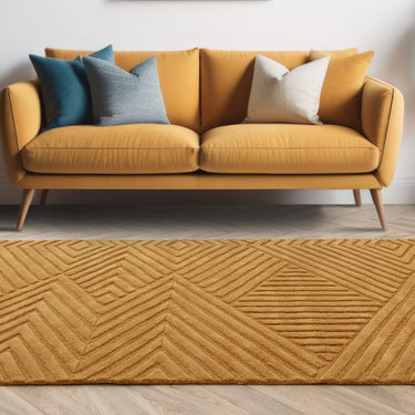 Hague Modern Hand Made Wool Rug in Ochre Yellow