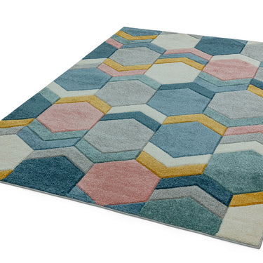 Sketch SK10 Hexagon Geometric Hand Carved Rug in Pastel Multicolours