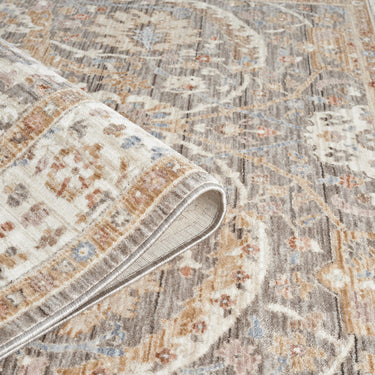 Alia Keyon Grey Traditional Floral Bordered Rug