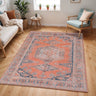 Colin Vintage Terracotta Blue Washable Wool Cotton Chenille Hallway Runner Rug - Medium 120x170 cm (3'11"x5'7")