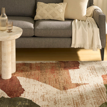 Nordic NRC18 Beige, Green & Burgundy Artistic Pattern Design Rug