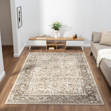 URCO 553A2 Classic Light Brown Traditional Vintage Textured Bordered Hallway Runner Rug