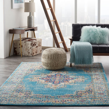 Nourison Passion PSN03 Traditional Medallion Persian Rug in Light Blue
