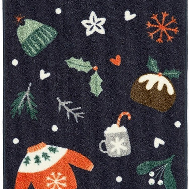 Floormatters Washable Runner and Doormat Set Anti-Slip Seasons Greetings Blue Mat in 40x60 & 50x150 cm
