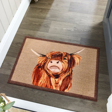 My Mat Nylon Indoor Pattern My Highland Cow Washable Non-Slip Entrance Rug  in 50 x 75 cm