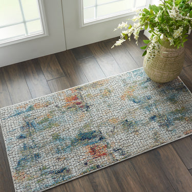Nourison Ankara Global Modern Abstract Silky Rug in Ivory Multi