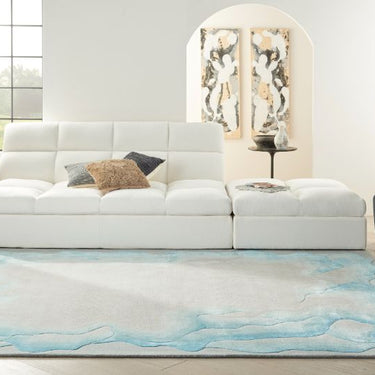 Prismatic PRS22 Hand-Tufted New Zealand Wool and Silk Sea Mist Blue Rug