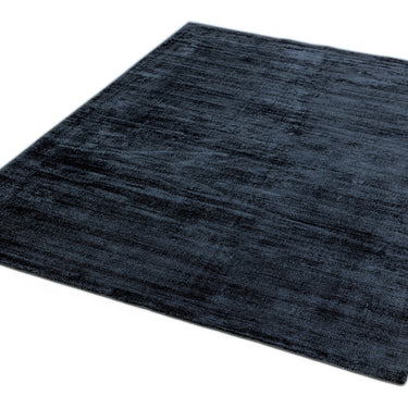 Blade Plain Silky Hand Woven Viscose Soft Shiny Rug Runner in Navy Blue