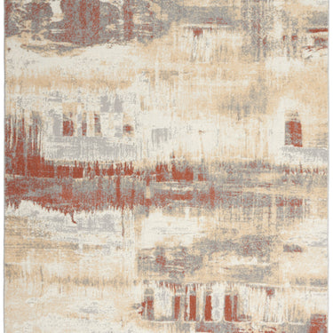 Calvin Enchanting ECH02 Ivory Grey Rust Polypropylene Abstract Modern Rug