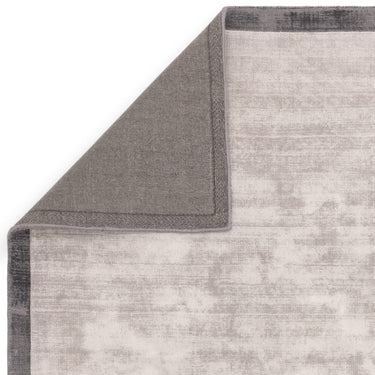 Blade Border Plain Silky Hand Woven Viscose Rug in Silver with Grey Border