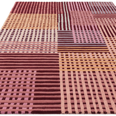 Asiatic London Aspect Red Multi Hand-Tufted Basketweave Pattern Handmade Wool Abstract Textured Rug