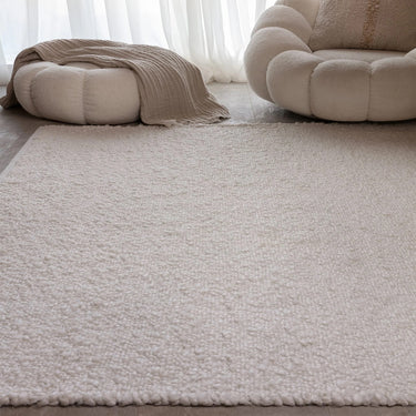 Abbus Boucle Hand Woven Flatweave Modern Plain Rug in Ivory