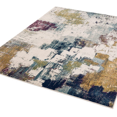 Nova Modern Abstract Pictorial Painterly Rug in Mustard and Navy Fuchia