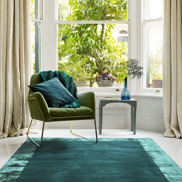 Ascot Modern Plain Hand Woven Wool Viscose Bordered Aqua Blue Rug