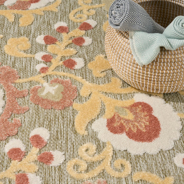 Nourison Aloha ALH17 Sage Green Rose Indoor Outdoor Washable Polypropylene Floral Rug