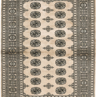 Bokhara Hand Made Rug Traditional Classic Wool Bordered Soft Beige Rug