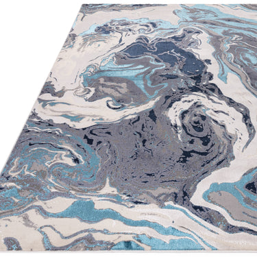 Aurora Ocean AU18 Modern Abstract Marbled Shiny Blue Rug