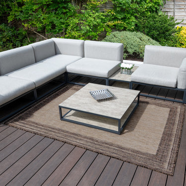 Consept Looms Sumac SUM102 Framed Beige Brown Indoor Outdoor Polypropylene Flatweave Bordered Rug