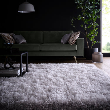 Origins Extravagance High Pile Fluffy Modern Shaggy Silver Rug